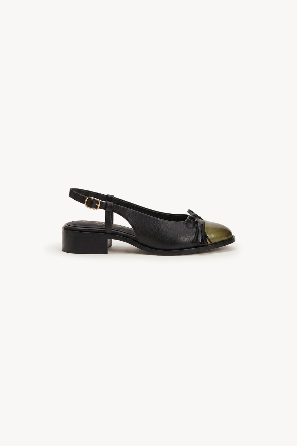 Alquimia Cap-Toe Slingback, Olive & Black — 03 side profile