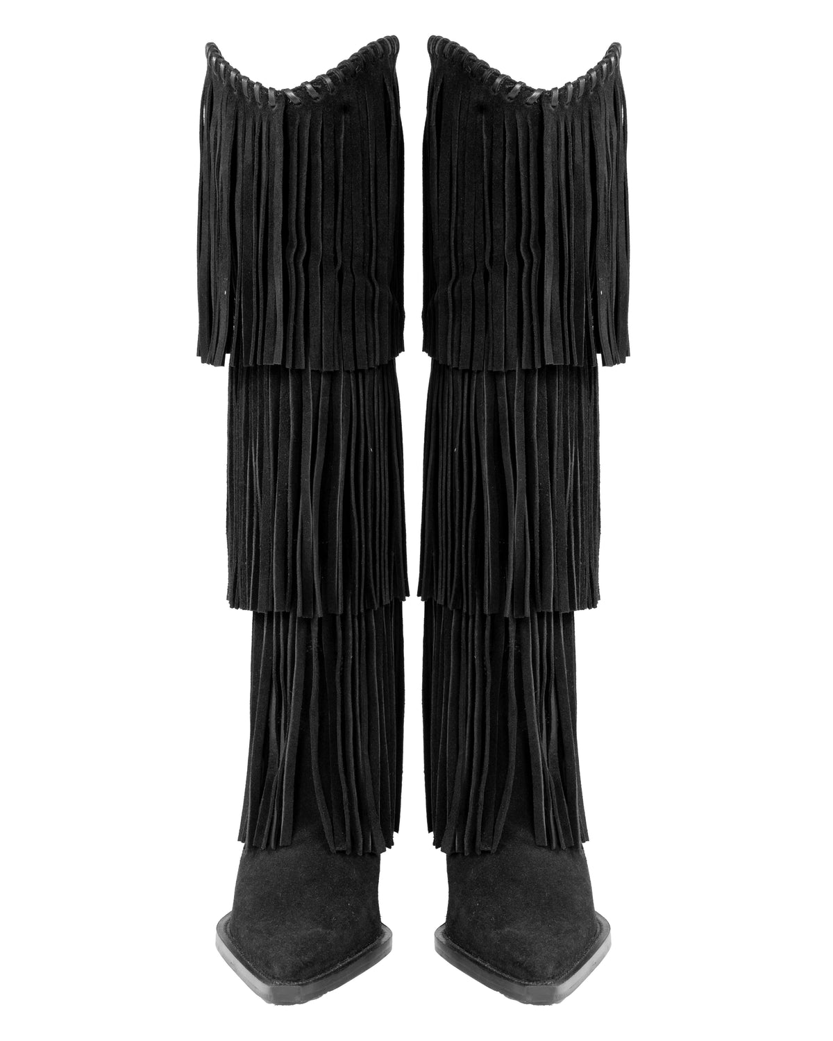 NoirCascasde – Three Layer Fringe Boots, Black — 05 back
