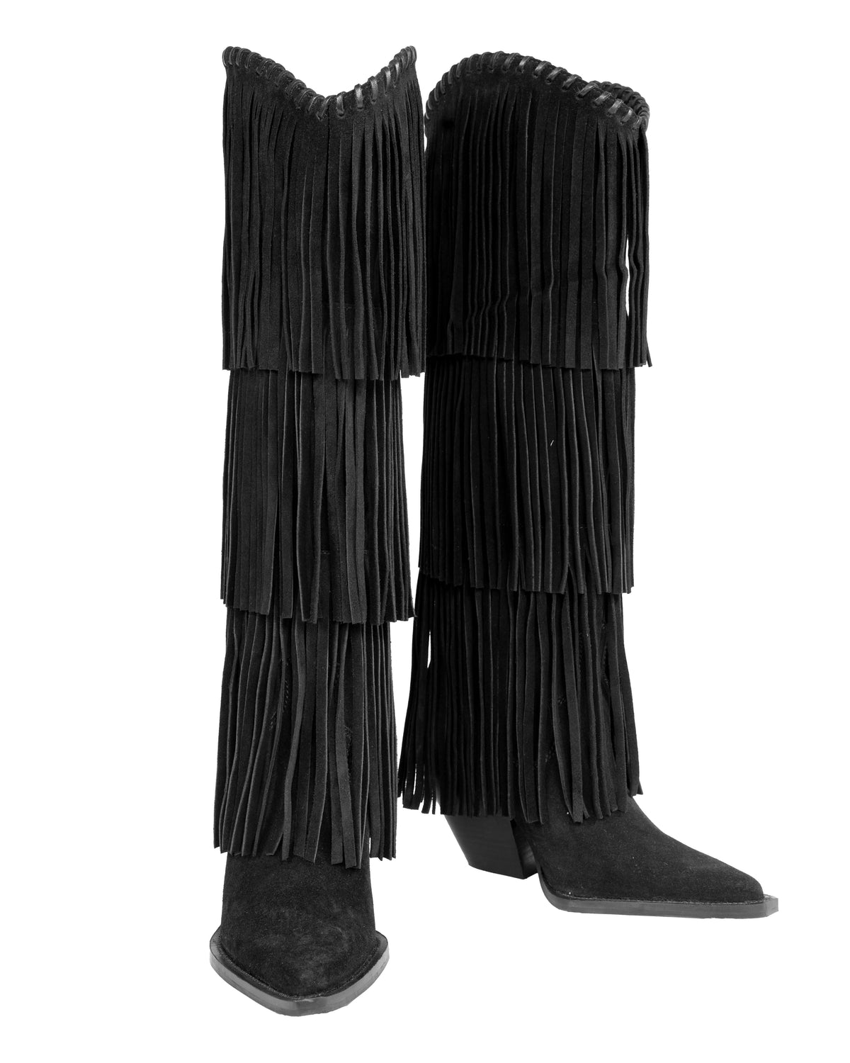 NoirCascasde – Three Layer Fringe Boots, Black — 01 pair