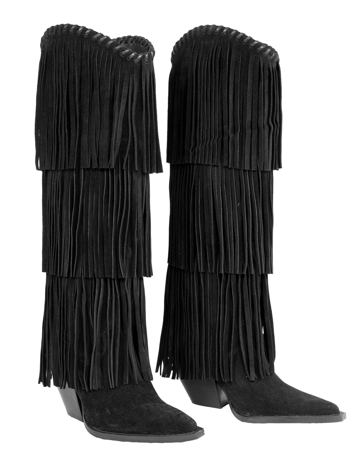 NoirCascasde – Three Layer Fringe Boots, Black — 02 pair 2