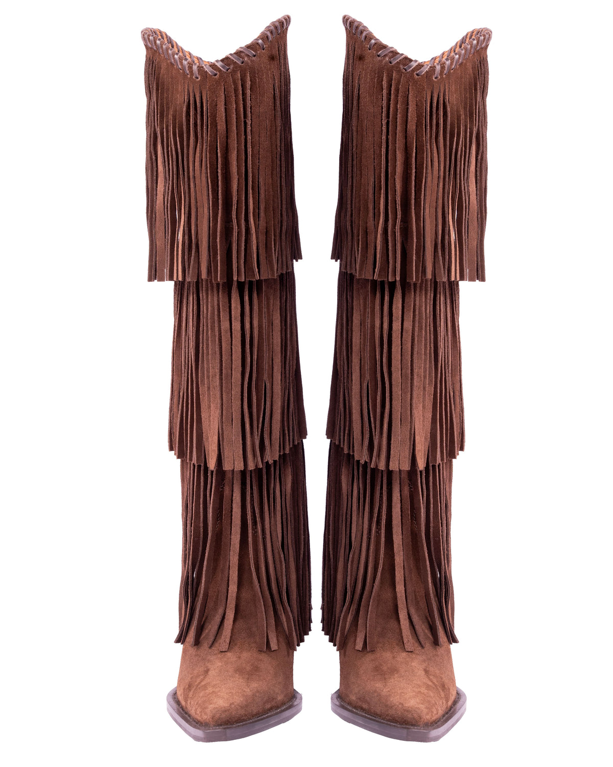 NoirCascasde – Three Layer Fringe Boots, Chocolate — 01 pair