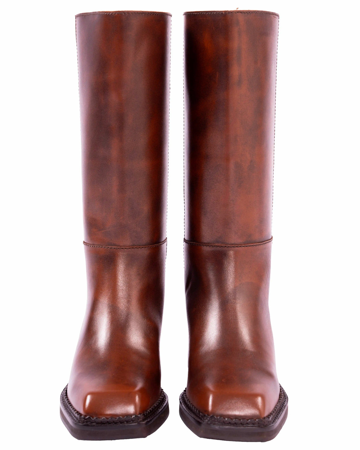 Brume – Square Toe Brush Effect Boots, Brown — 01 pair