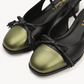 Alquimia Cap-Toe Slingback – Olive & Black, close-up
