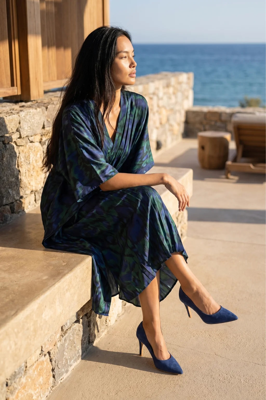 Verona Blu Suede Heel, Blue — 07 on model
