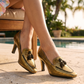 Aurelia Metallic Pump Heel – Ruggine Gold, on model
