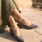 Solera Suede Wedge Slingback – Grey, on model