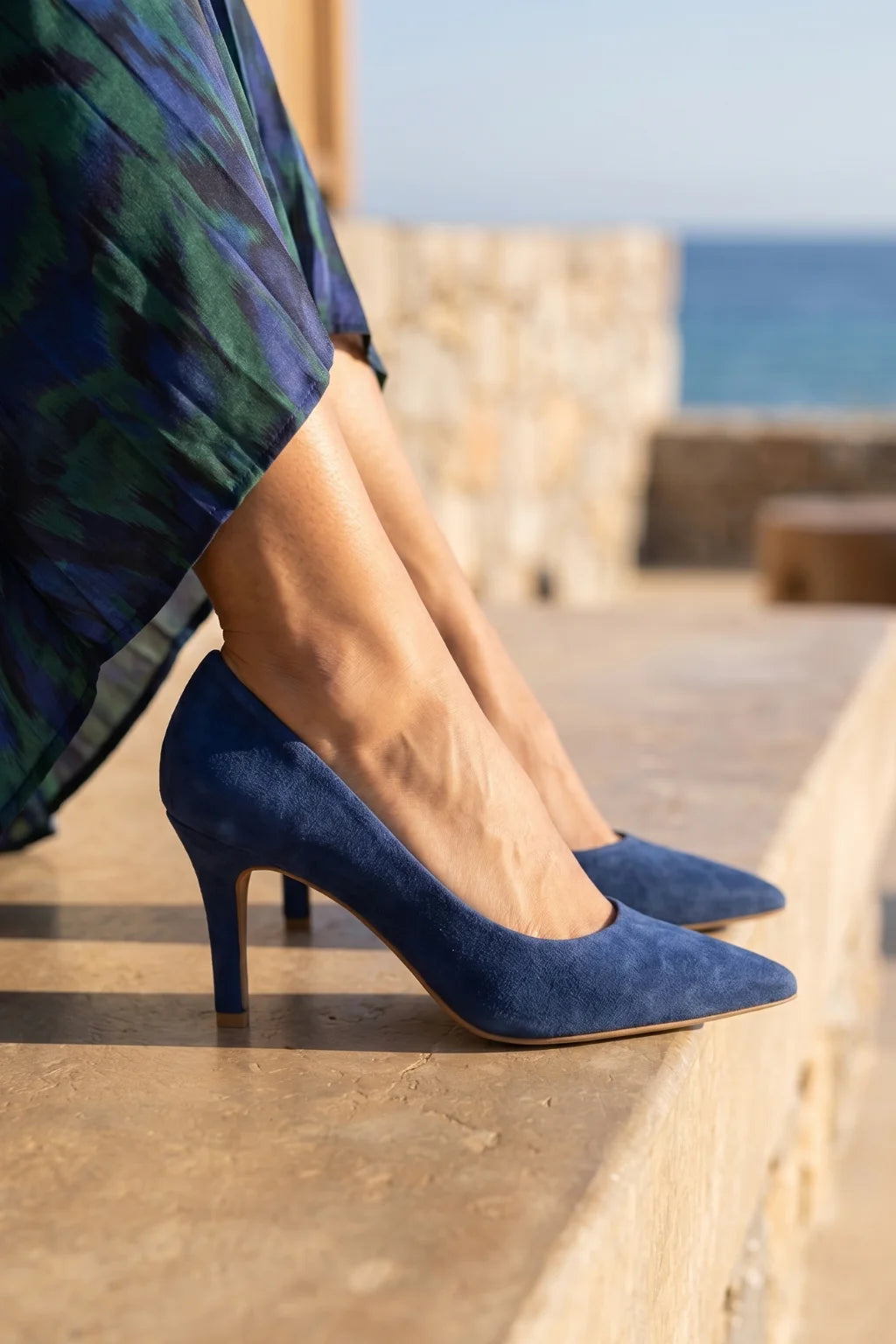 Verona Blu Suede Heel, Blue — 06 on the foot