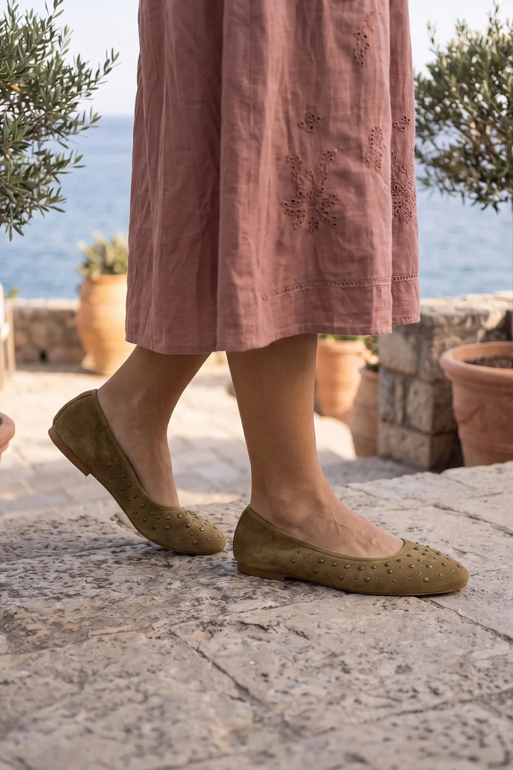 Marfil Trenzado Ballerina, Cognac — 06 on the foot