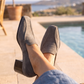 Toledo Suede Loafer Heel – Grey, on model