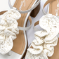 Cala Knotted Sandal – White, close-up of crocheted raffia flower