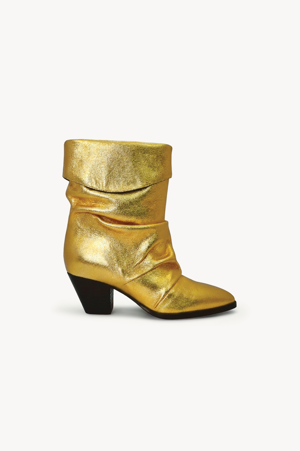 Cloene – Fold Over Collar Boots, Gold — 03 side profile
