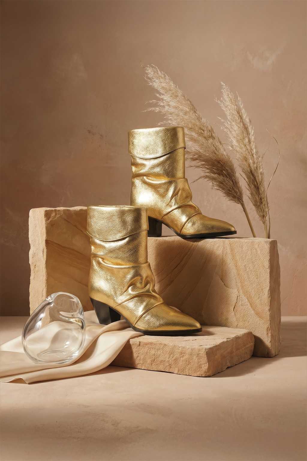 Cloene – Fold Over Collar Boots, Gold — 08 styled