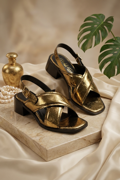 Golden Block Heels