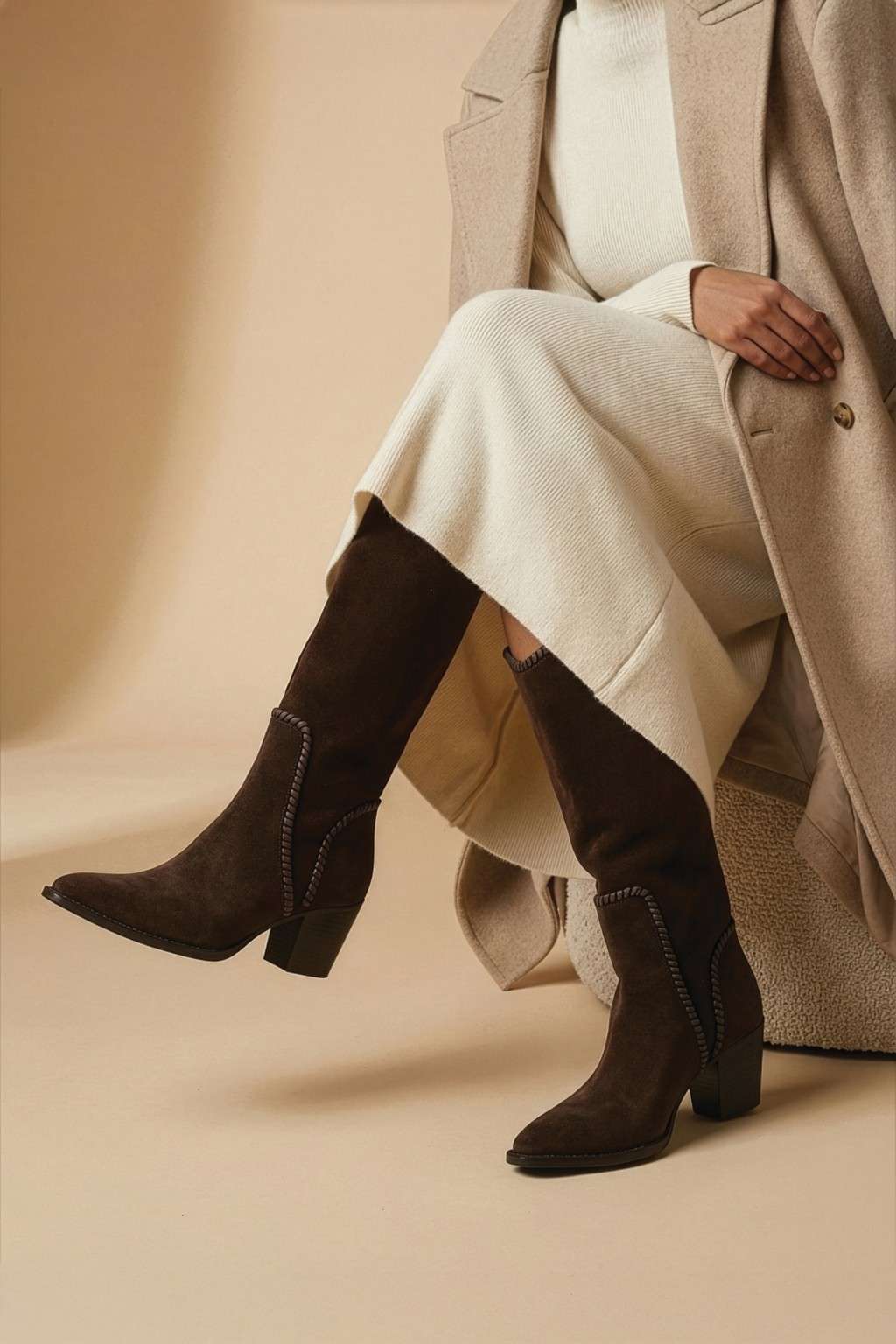 Kaelin – Mid Boots with Artisan Stitching, Chocolate — 06 on the foot