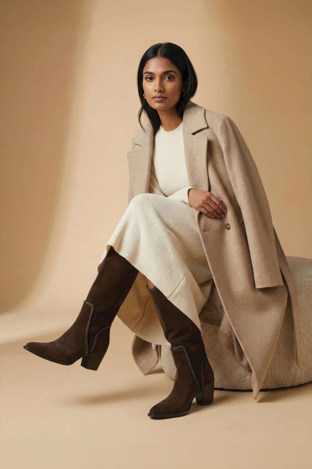 Kaelin – Mid Boots with Artisan Stitching, Chocolate — 07 on model