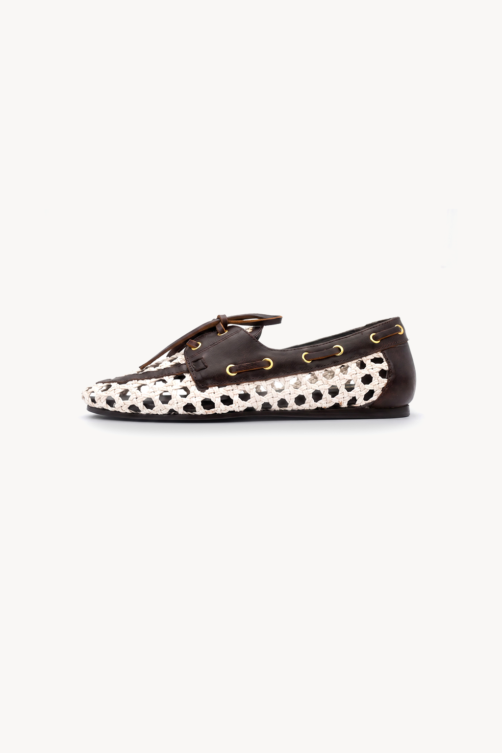 Maelia Woven Moccasin, White & Brown — 04 side profile 2