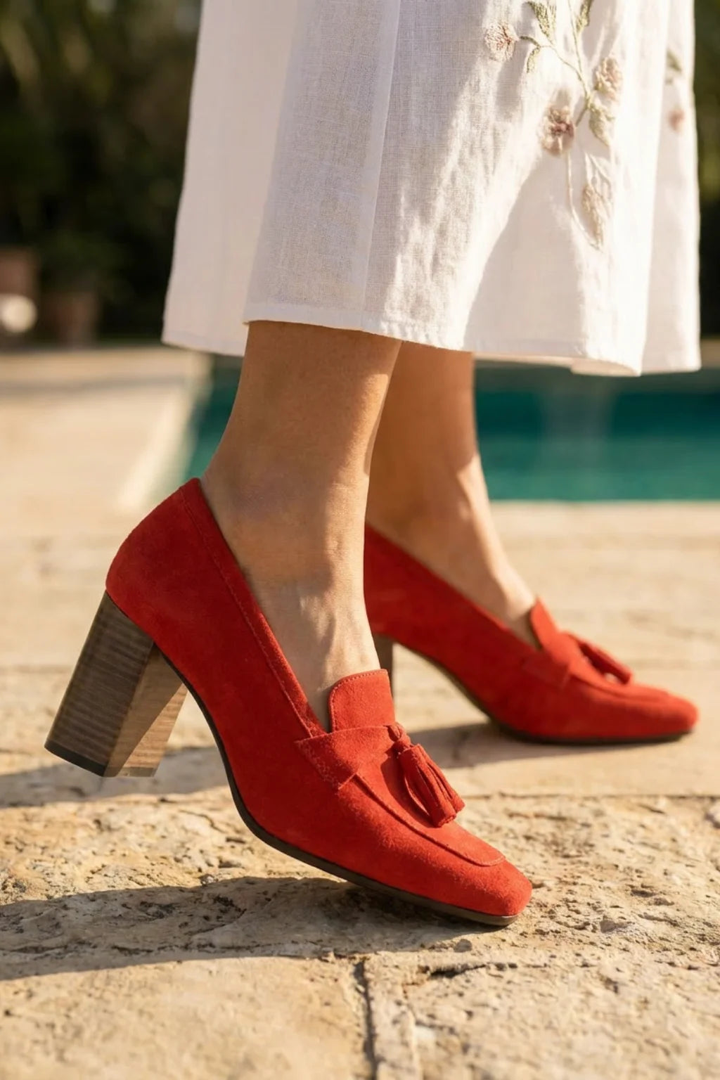 Welaris – Loafer Heel Pumps, Red — 06 on the foot