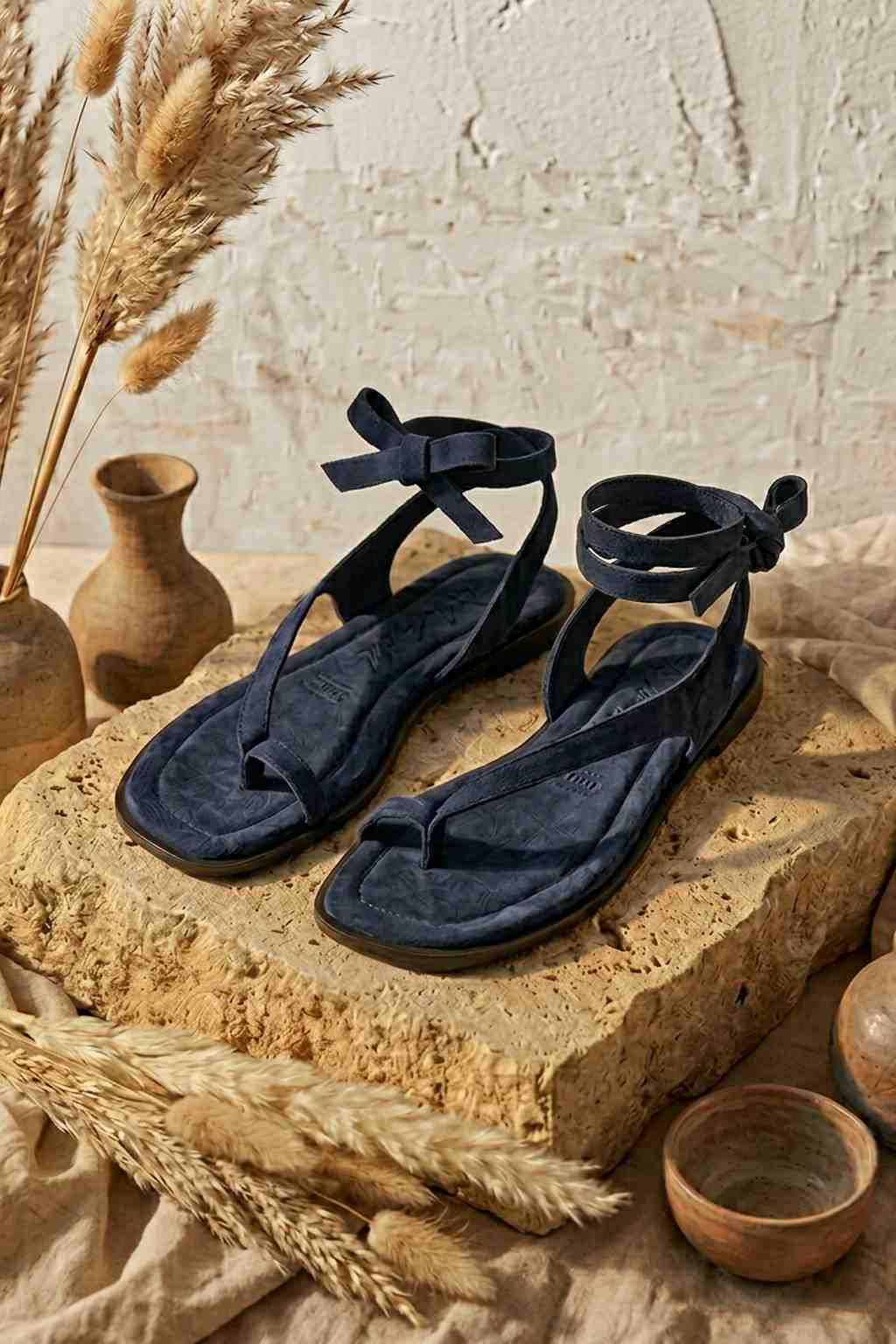 Lumeve – Minimal Wrap Thong Sandals, Blue — 08 styled