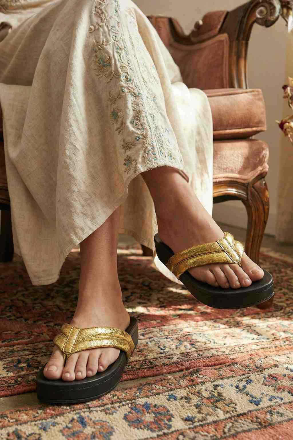 Argentea BS – Luxe Comfort Sandals, Gold — 06 on the foot