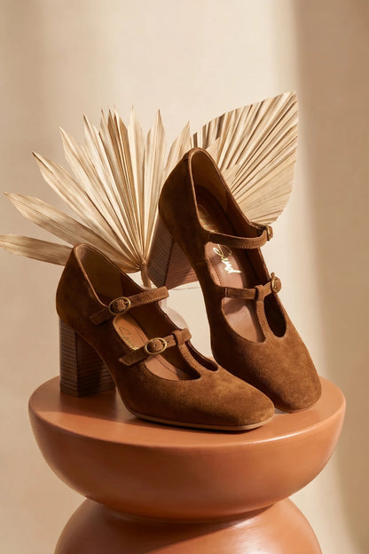 Mary Jane Camoscio-Block Heel