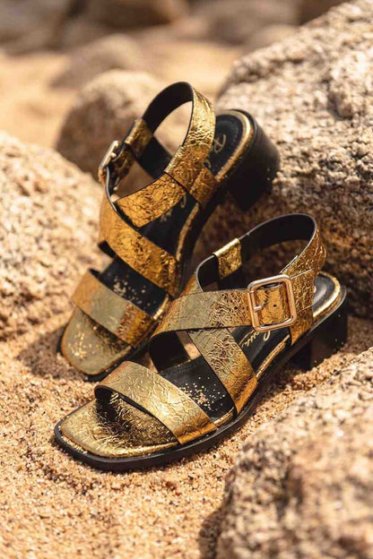 Gold and black sandals
