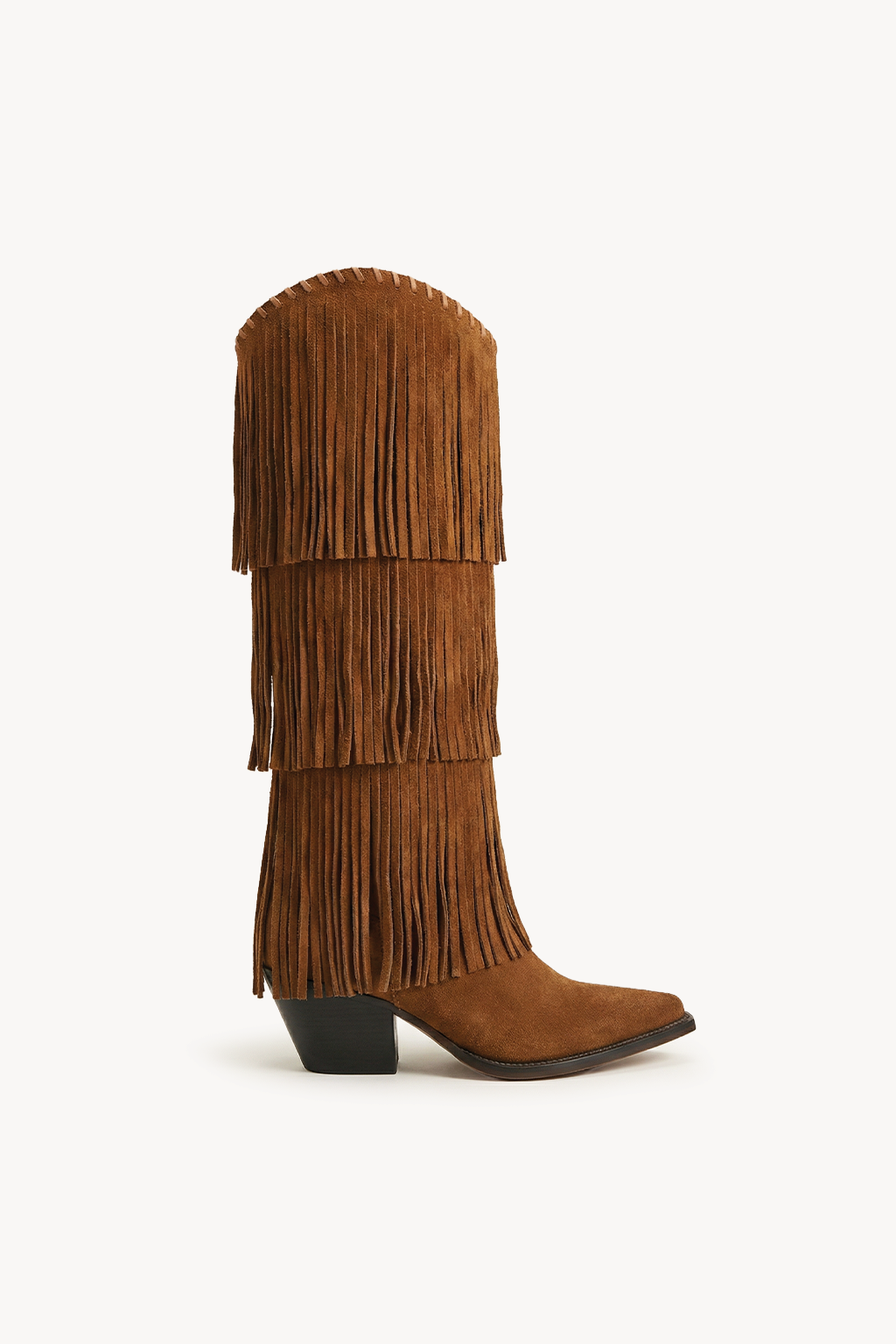 NoirCascasde – Three Layer Fringe Boots, Cognac — 03 side profile
