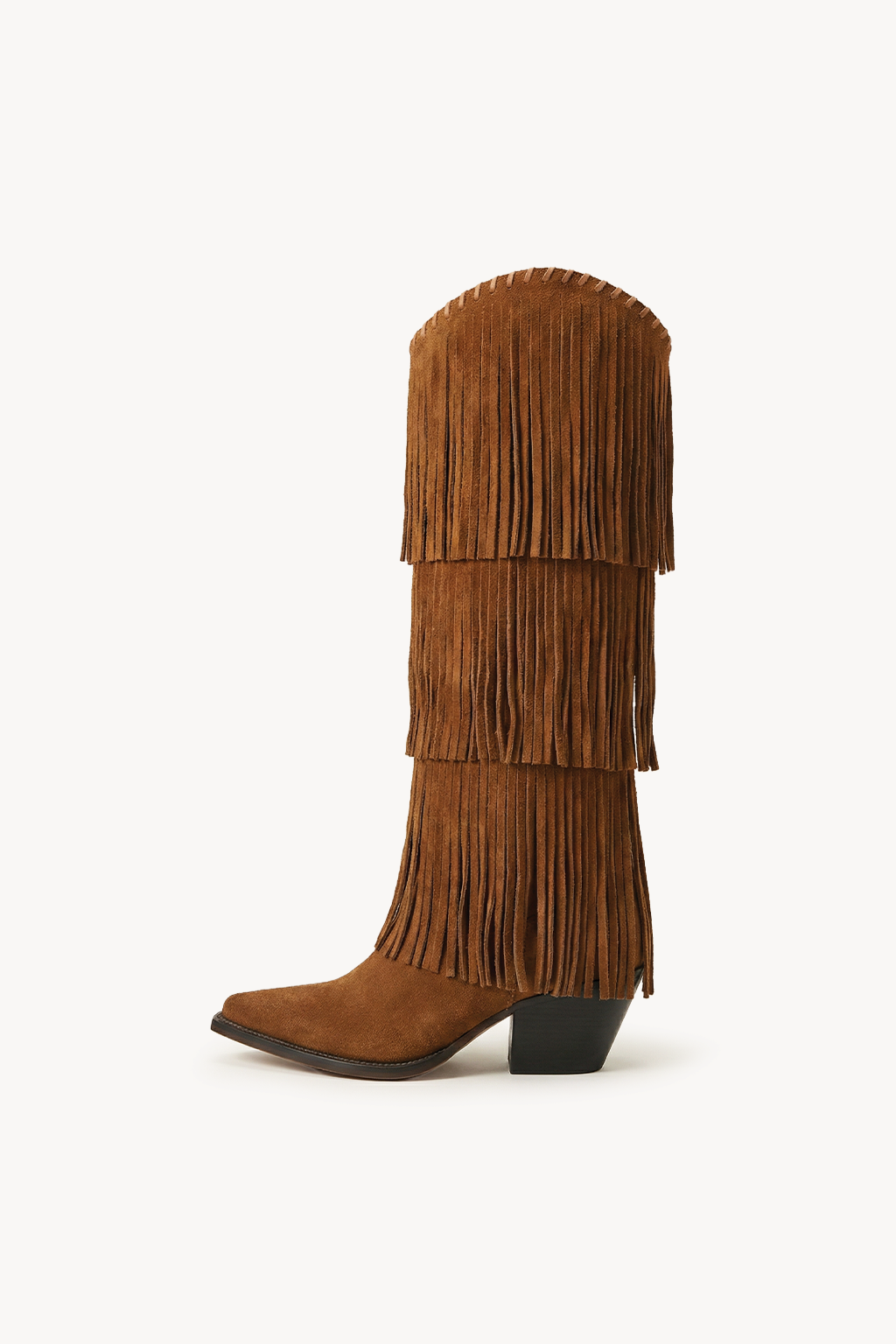 NoirCascasde – Three Layer Fringe Boots, Cognac — 04 side profile 2