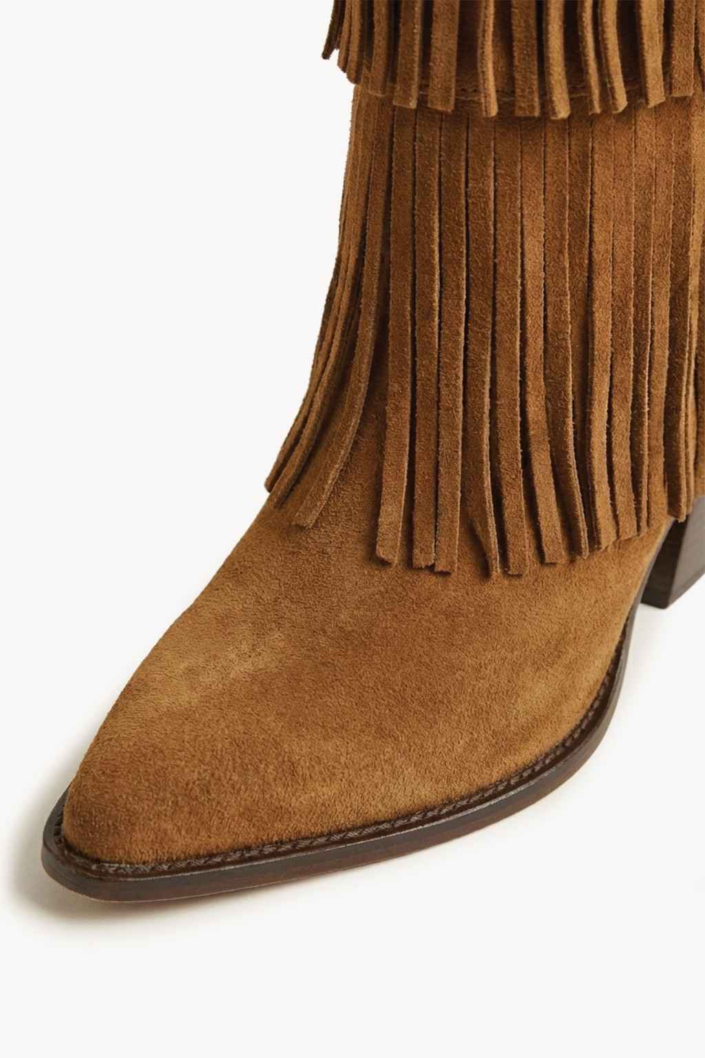 NoirCascasde – Three Layer Fringe Boots, Cognac — 02 close-up