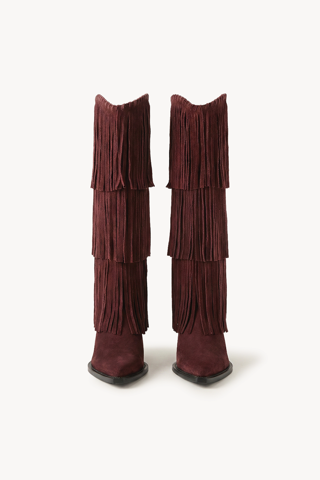 NoirCascasde – Three Layer Fringe Boots, Wine — 01 pair