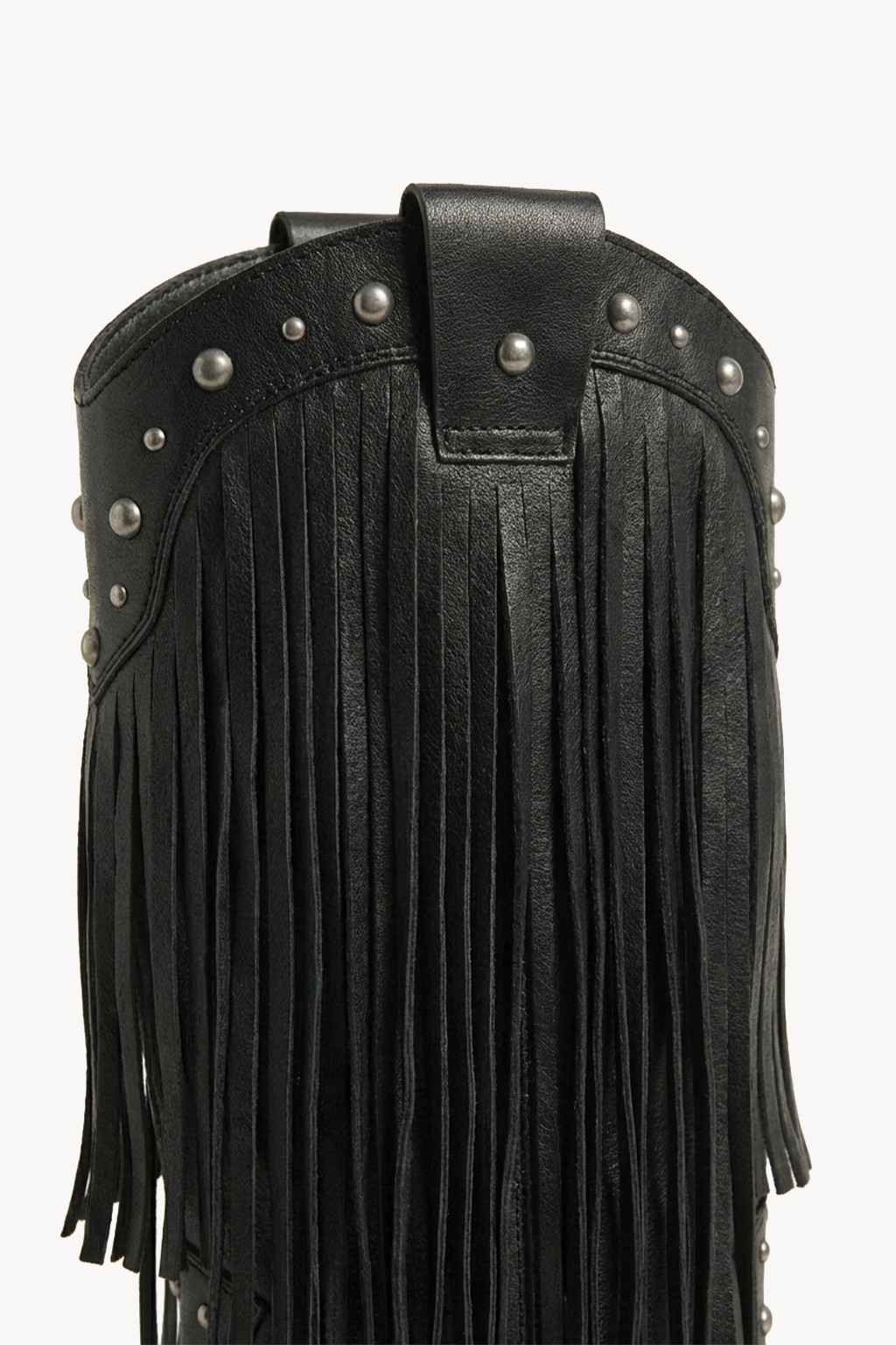 NoirSpill – Cascading Fringe Boots, Dark Brown — 02 close-up