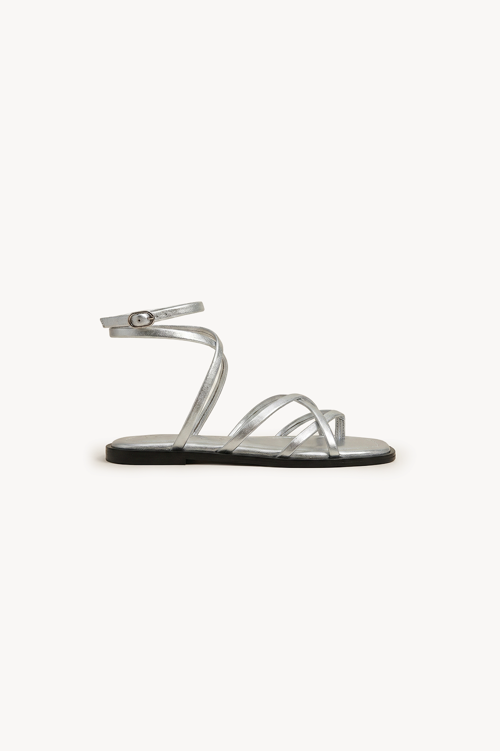 Noirve – Architectural Strap Sandals, Silver — 03 side profile