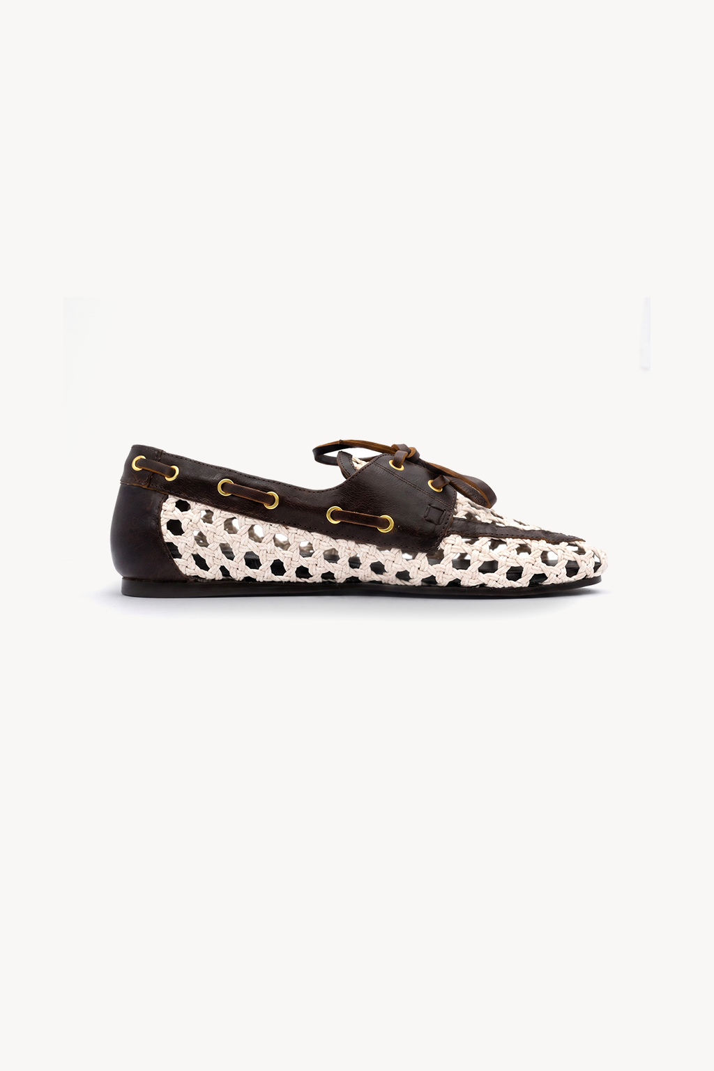 Maelia Woven Moccasin, White & Brown — 03 side profile
