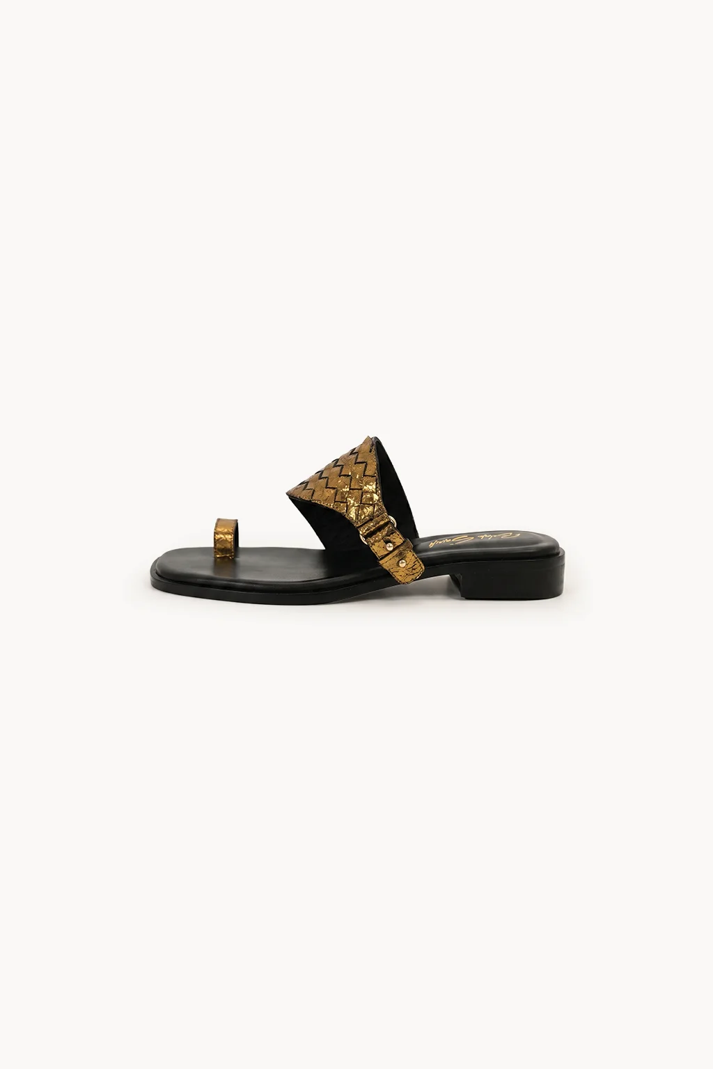 Sandalo Intrecciato Nero – Anello, Black & Gold — 02 side profile 2