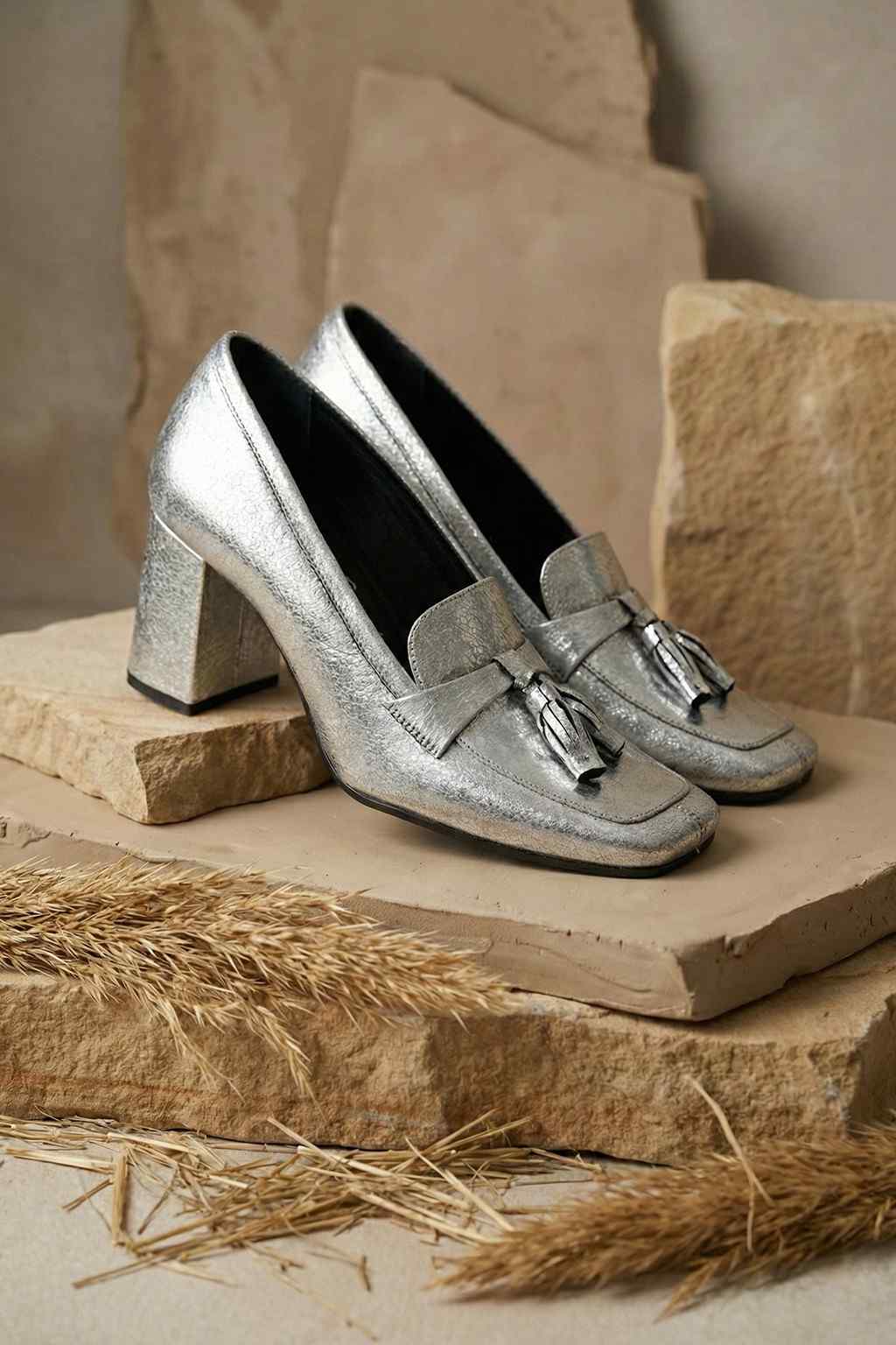 Welaris – Loafer Heel Pumps, Silver — 08 styled