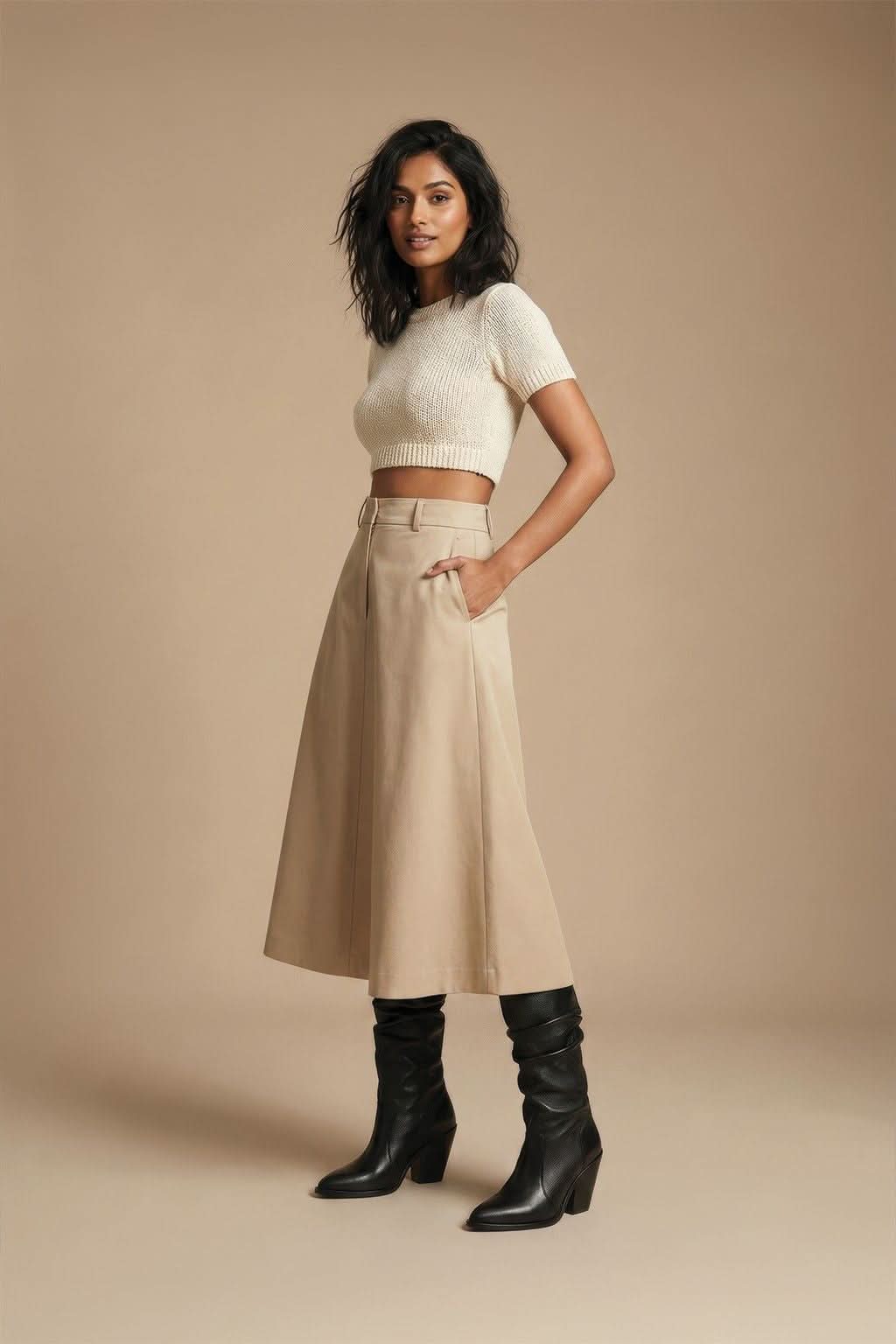 Sylvie – Slouch Tall Boots, Dark Brown — 07 on model
