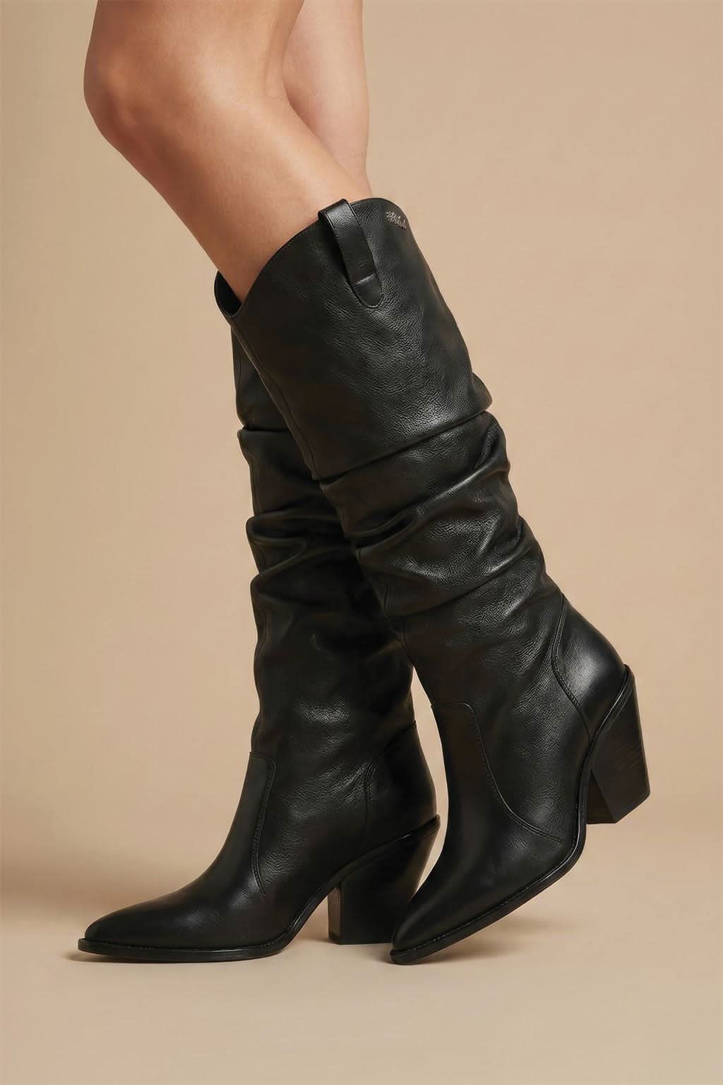 Sylvie – Slouch Tall Boots, Dark Brown — 06 on the foot