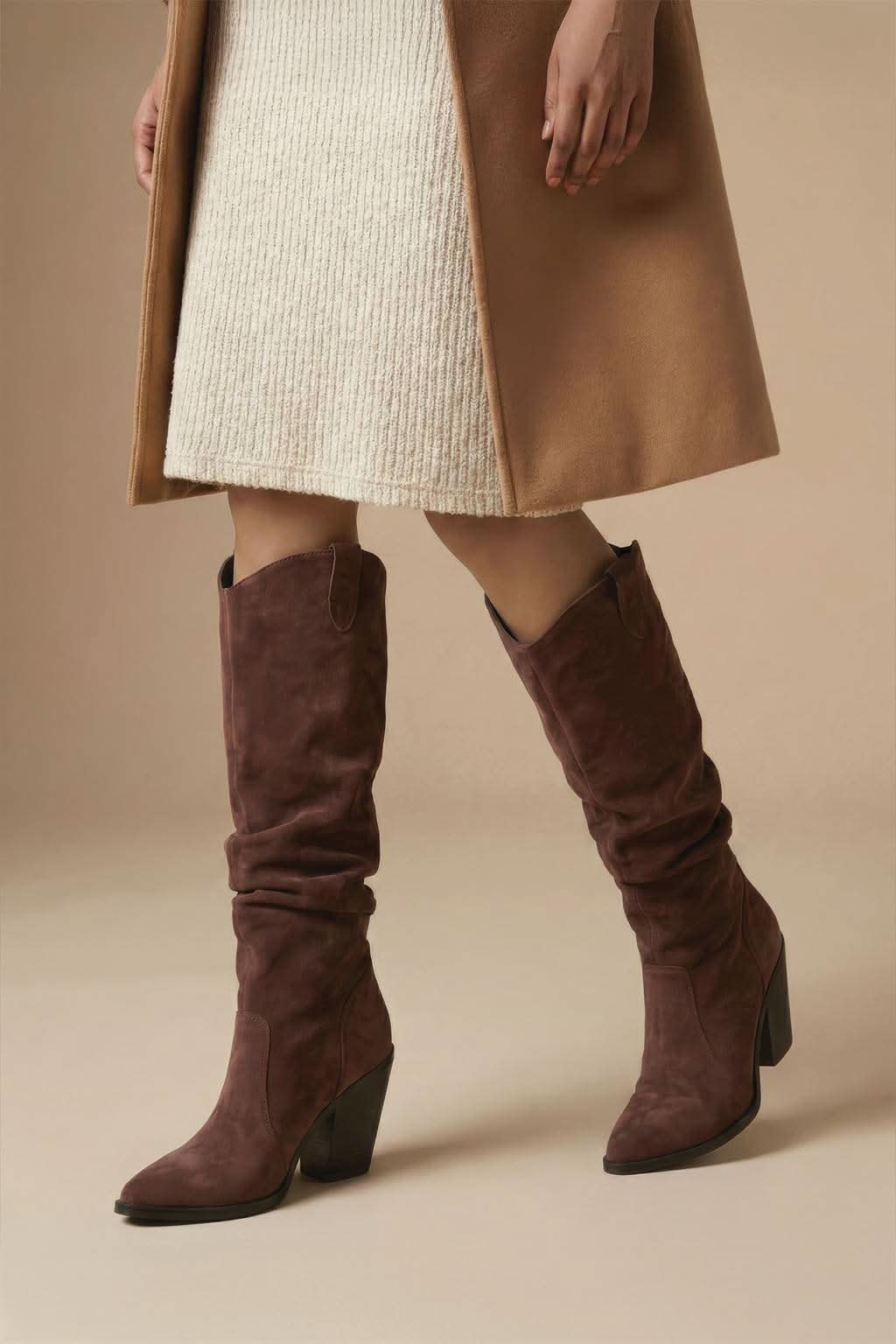 Sylvie – Slouch Tall Boots, Burgundy — 06 on the foot