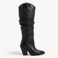 Women’s tall leather slouch boots with flexible sole
