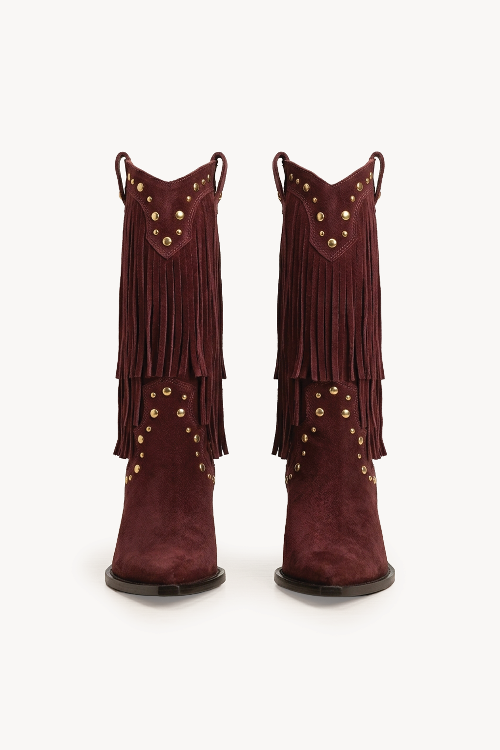 NoirSpill – Cascading Fringe Boots, Burgundy — 01 pair