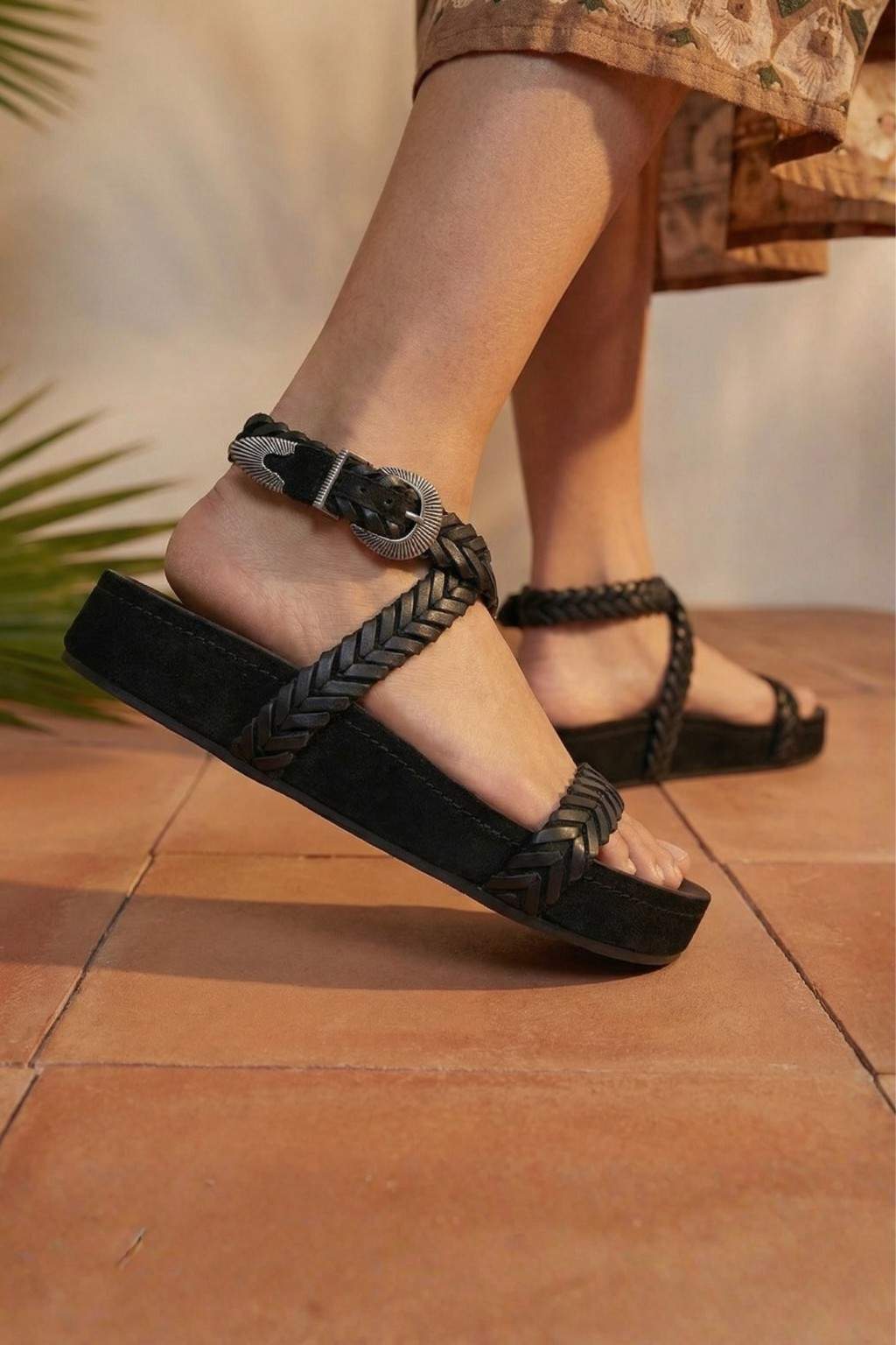 Lumiere- Braided Sandals, Black — 06 on the foot