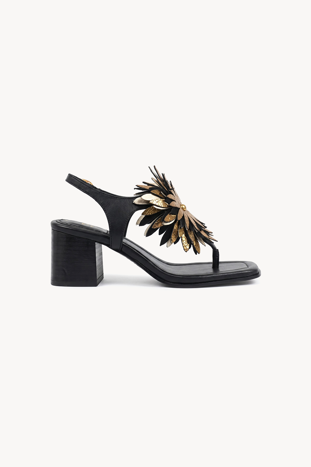 Girasol Petal Sandal, Black — left