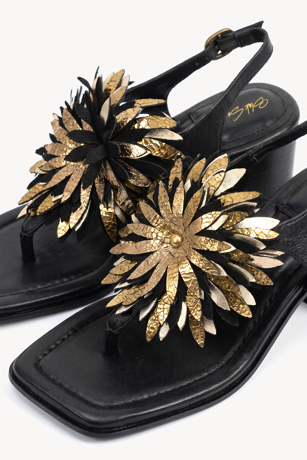 Girasol Petal Sandal, Black — close-up