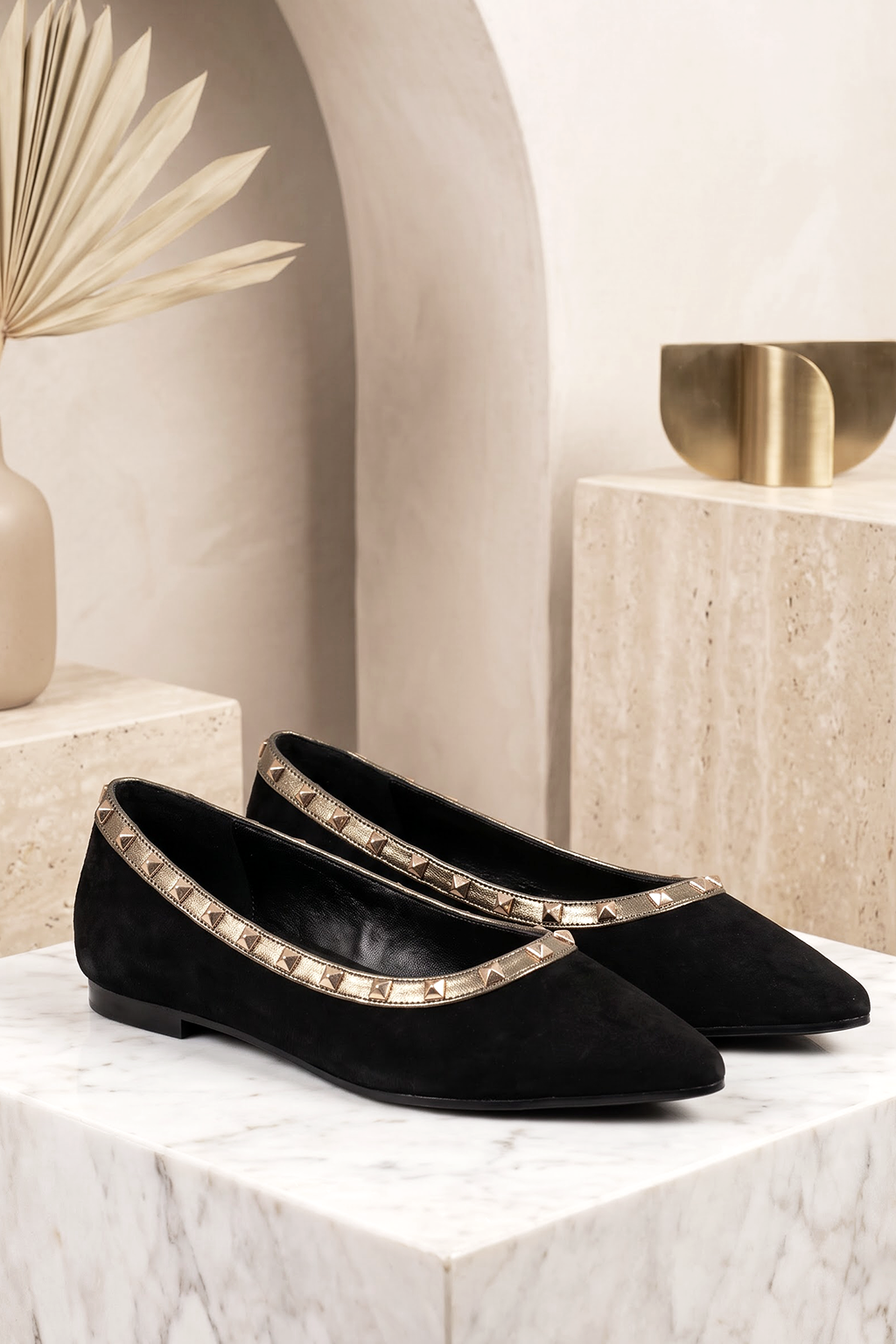 Tachuela Studded Ballerina, Black & Antique Gold — main