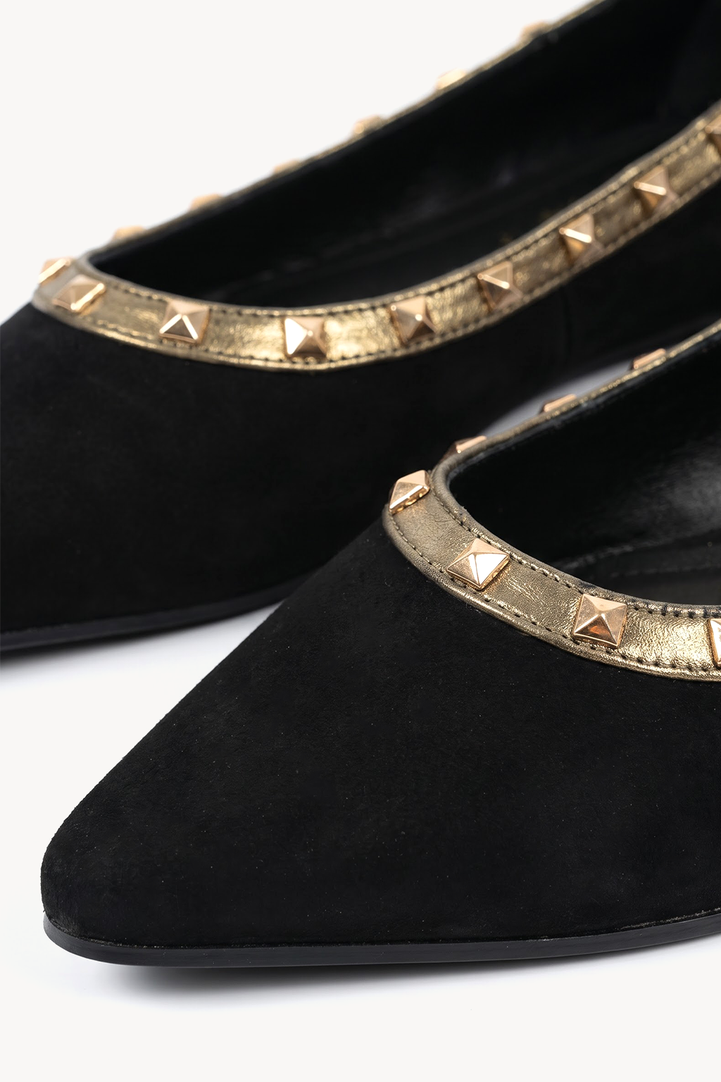 Tachuela Studded Ballerina, Black & Antique Gold — close-up