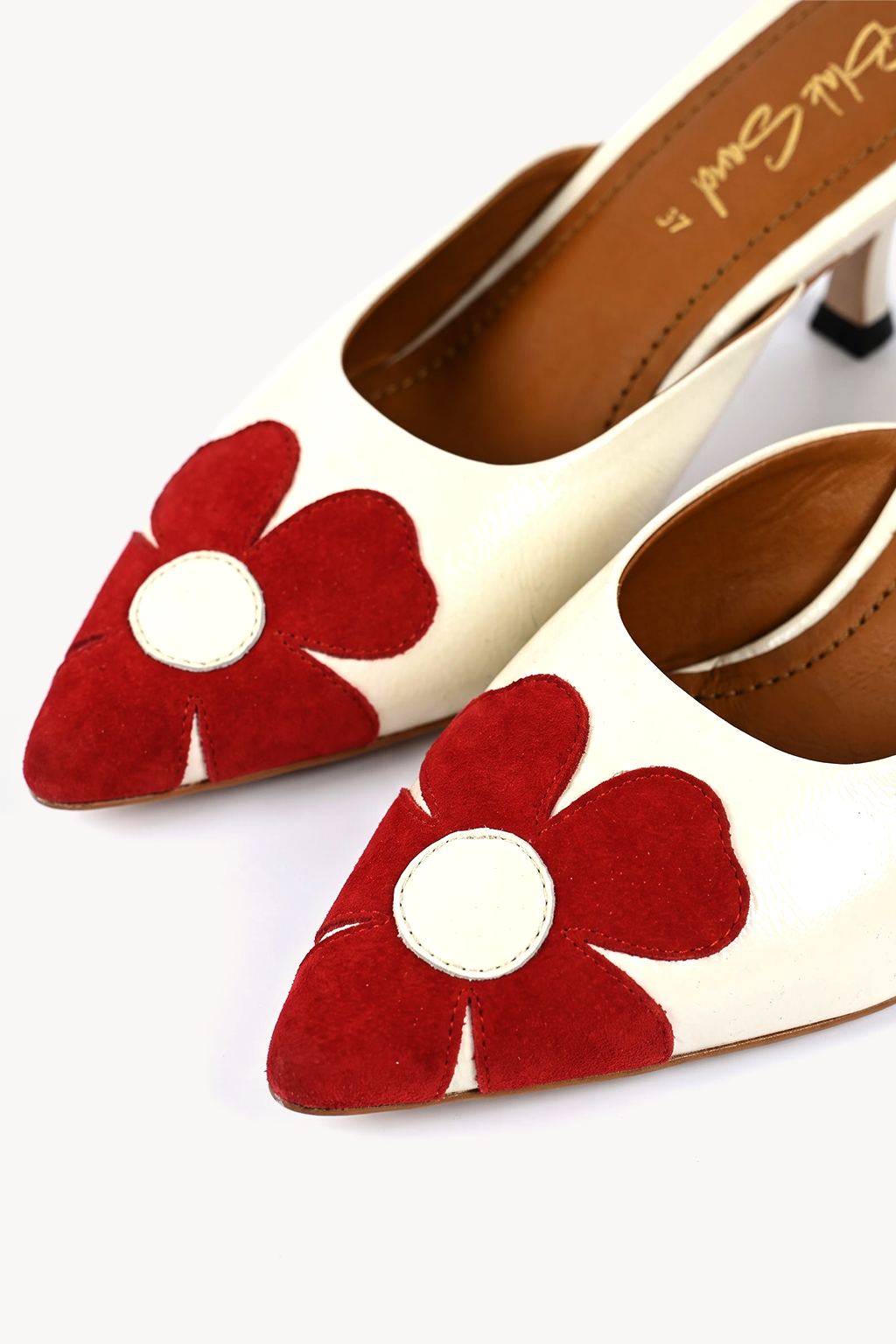Amapola Appliqué Mule, Off White — close-up