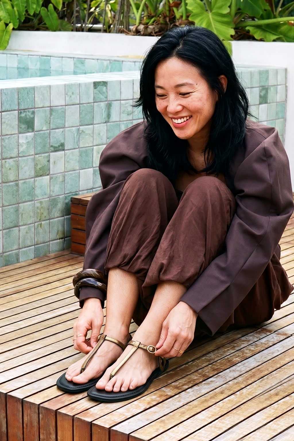 Candor Thong Sandal, Antique Gold — lifestyle