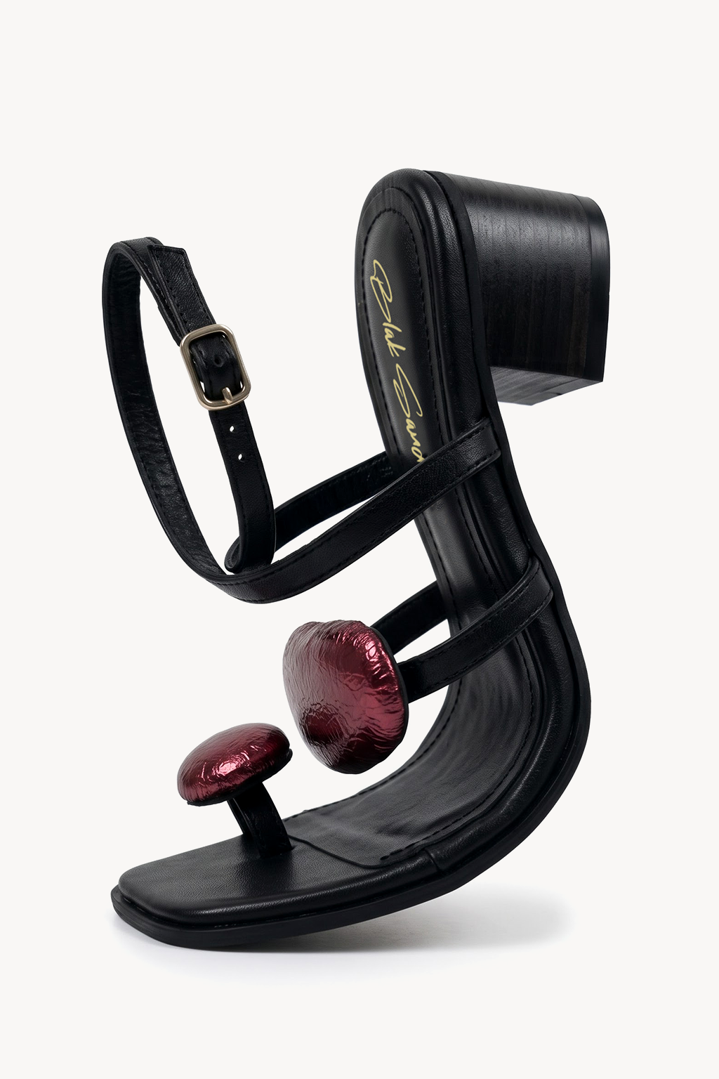 Corola Petal Block Heel, Black & Metallic Deep Red — bend
