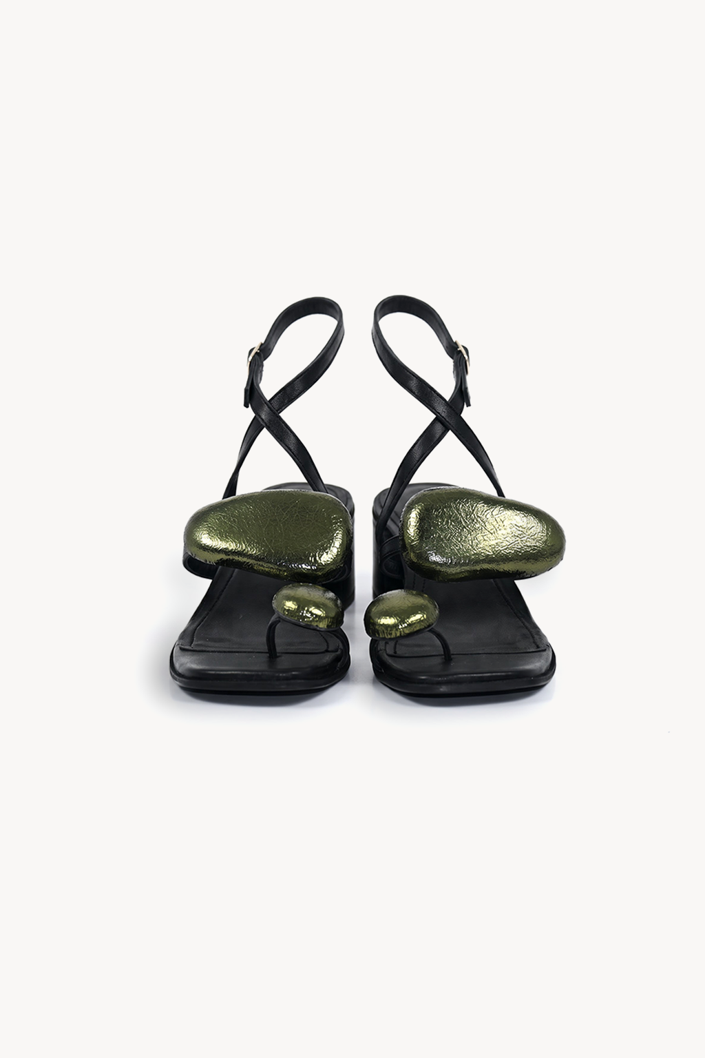 Corola Petal Block Heel, Black & Olive — front