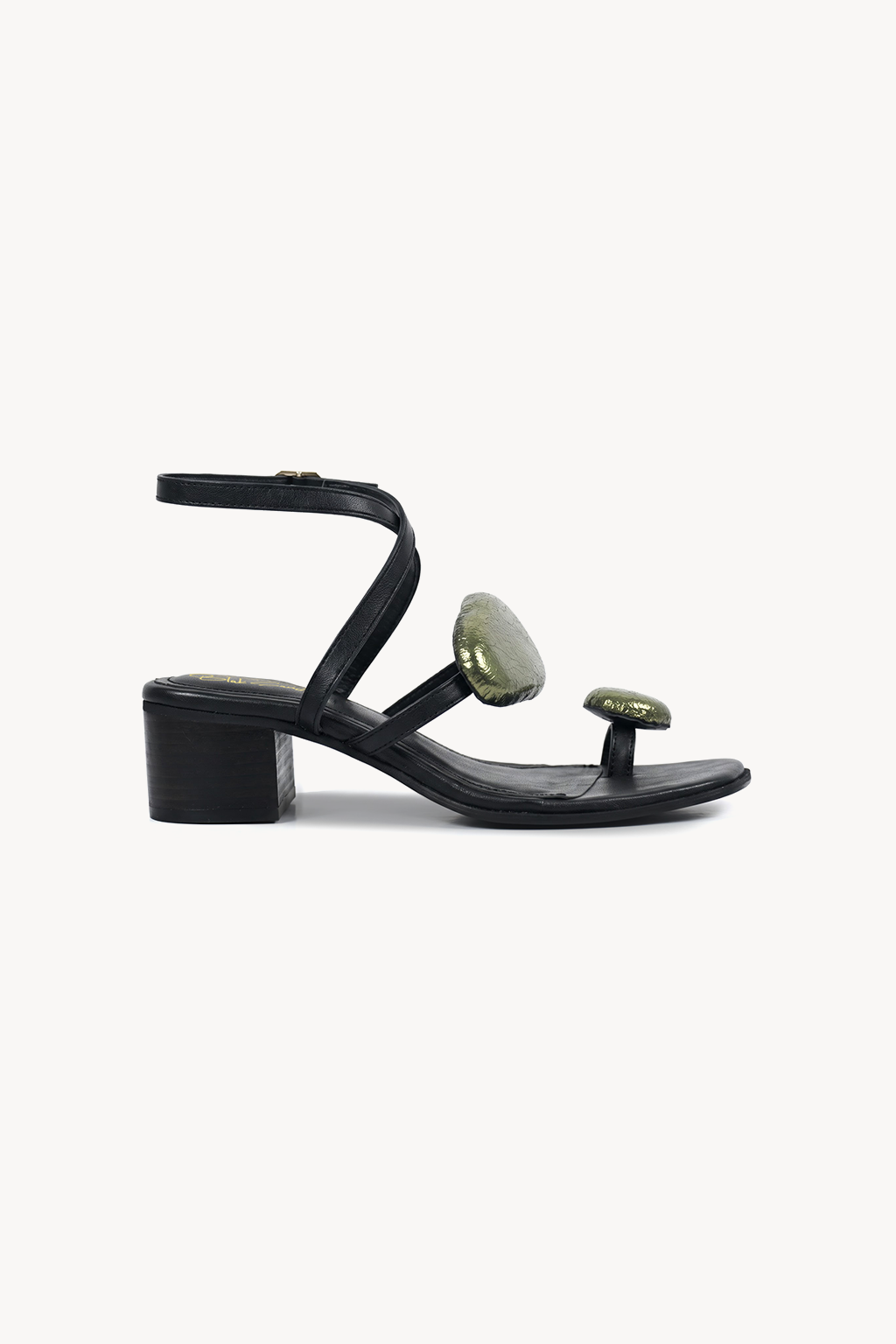 Corola Petal Block Heel, Black & Olive — right