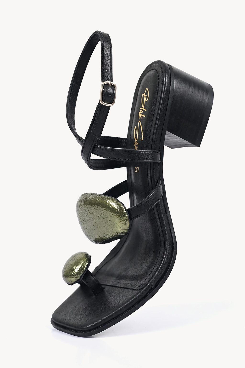 Corola Petal Block Heel, Black & Olive — bend